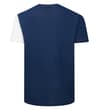 Thumbnail Back view of navy T-shirt with white left sleeve.