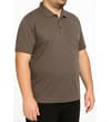 Thumbnail Model wearing charcoal polo shirt, angled front view.