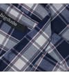 Thumbnail Close-up of navy check shirt collar with Bigdude label.