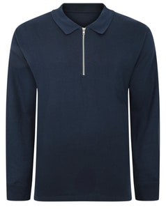 Bigdude Smart Single Jersey Long Sleeve Polo With Zip Navy