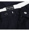 Thumbnail Close-up of navy trouser waistband with zip and clasps.