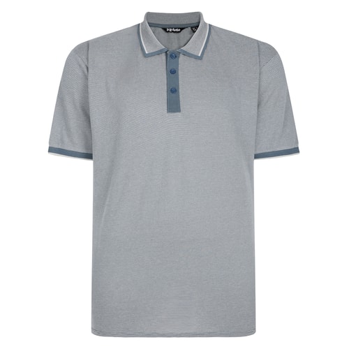 Grey jacquard polo shirt with contrast tipped collar, front view.