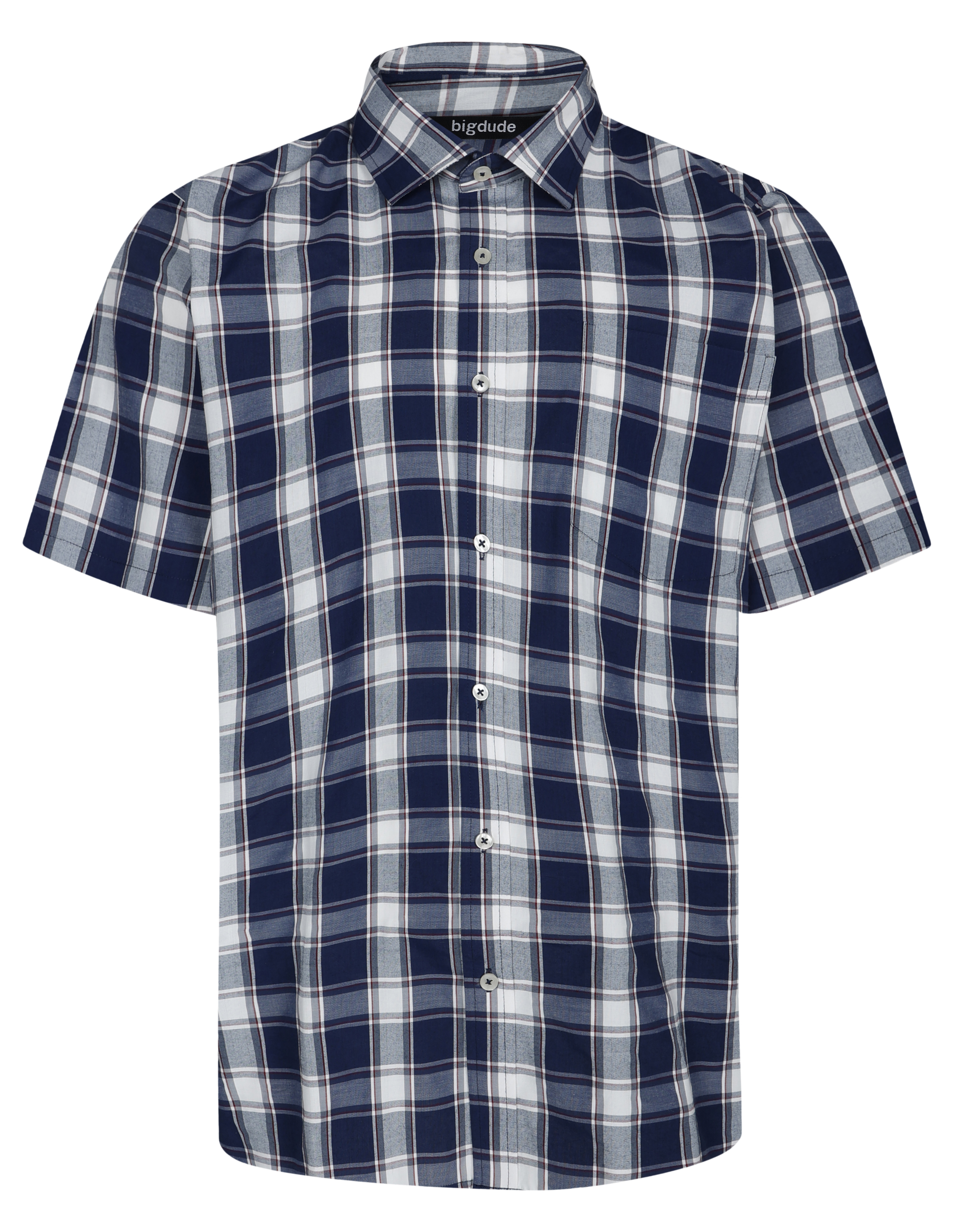 トップス oversized B D check short sleeve shirt Bigdude Short Sleeve Check Shirt Navy | BigDude