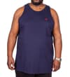 Thumbnail Navy tall tank top with red chest logo, alternate front view.