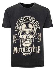 Bigdude Acid Wash Skull Print T-Shirt Washed Black Tall