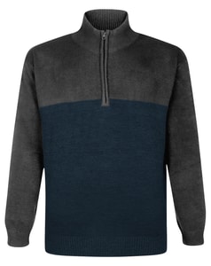 Bigdude 1/2 Zip Knitted Colour Block Sweatshirt Charcoal/Navy