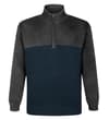 Front view of charcoal and navy half zip knitted jumper.