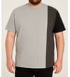 Thumbnail Model wearing the grey vertical colour block T-shirt.