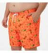 Thumbnail Orange pineapple swim shorts worn, angled front view.