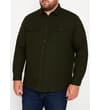 Thumbnail Dark olive long sleeve shirt worn, angled front view.