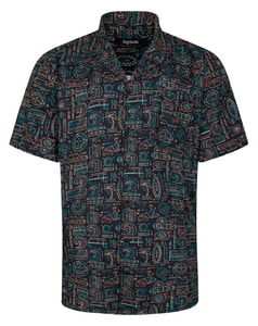 Bigdude Relaxed Collar Ethnic Short Sleeve Shirt Multi Tall