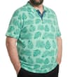 Thumbnail Model wearing mint tropical leaf print polo shirt.