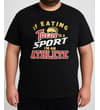 Thumbnail Model wearing black Taco sport slogan T-shirt, front view.