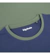 Thumbnail Close-up of crew neck with sage trim and navy panel.