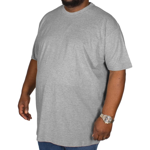 Grey marl tall T-shirt worn on model, angled front view.