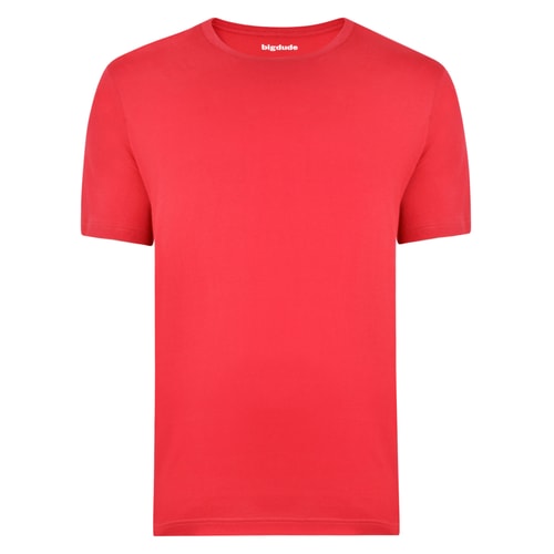Red crew neck short sleeve T-shirt, front view.