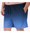 Thumbnail Navy to blue ombre swim shorts worn, front view.
