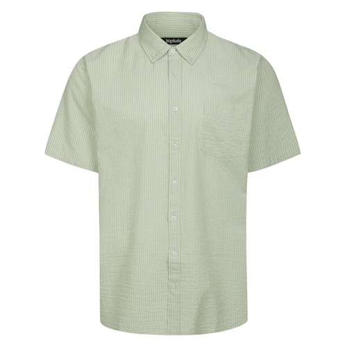 Bigdude Striped Seersucker Short Sleeve Shirt Green