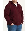 Thumbnail Burgundy full zip hoody worn with jeans.
