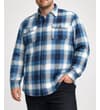 Thumbnail Teal and navy check overshirt worn from the front.