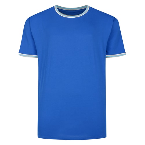 Front view of royal blue T-shirt with contrast trim.