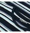 Thumbnail Close-up of the crew neck on the navy striped T-shirt.