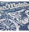 Thumbnail Close-up of the white motorcycle graphic on blue marl fabric.