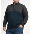 Thumbnail Model wearing the charcoal and navy half zip knitted jumper.