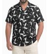 Thumbnail Black short sleeve shirt with white brushstroke print, front view.