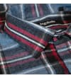 Thumbnail Close-up of the checked shirt collar and top button.