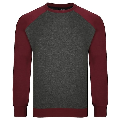Bigdude Raglan Contrast Crew Neck Sweatshirt Charcoal/Burgundy