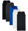 Thumbnail Five plain tank tops in black, charcoal, blue, white and navy.