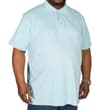 Thumbnail Light blue tall polo shirt, front view on model.