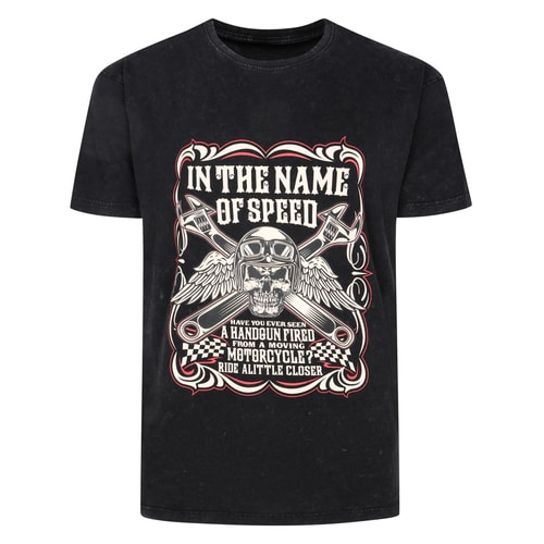 Bigdude In The Name Of Speed Print T-Shirt Acid Washed Black
