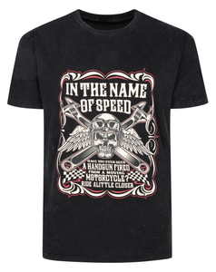 Bigdude In The Name Of Speed Print T-Shirt Acid Washed Black