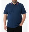 Thumbnail Navy polo shirt with red tipped collar, front worn view.