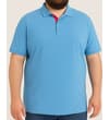 Thumbnail Bright blue polo shirt shown worn, front view.