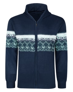 Bigdude Fair Isle Full Zip Hoody Tall Navy