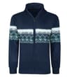 Thumbnail Navy full zip hoody with Fair Isle stripe, flat front view.