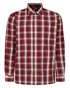 Bigdude Checked Long Sleeve Poplin Shirt Burgundy Tall