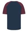 Thumbnail Navy raglan T-shirt with burgundy sleeves, back view.