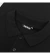 Thumbnail Black polo shirt collar and top button close-up.