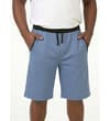 Thumbnail Blue sweat shorts worn with hands in pockets.