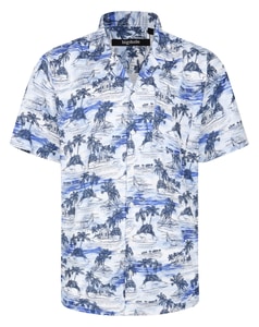 Bigdude Relaxed Collar Palm Trees Short Sleeve Shirt Blue