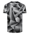 Thumbnail Back view of black geometric print short sleeve T-shirt.