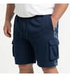 Thumbnail Model wearing navy cargo shorts with blue camo side panels.
