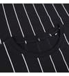 Thumbnail Crew neck close-up of black pinstripe T-shirt.