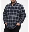 Thumbnail Model wearing navy and white checked flannel shirt.