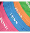 Thumbnail Close-up of crew neck collars with Bigdude print in four colours.