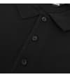 Thumbnail Black polo shirt three-button placket close-up.